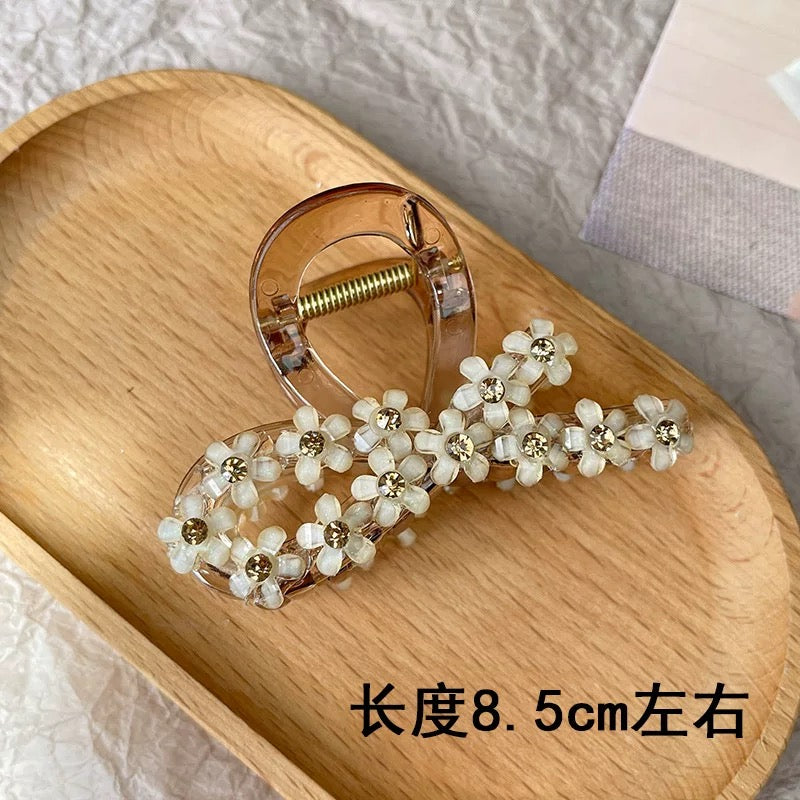 High end feeling, light luxury, diamond bow clip, elegant floral hair clip, Korean version, back of the head, disheveled hair, shark clip, hair grab 1piece A968