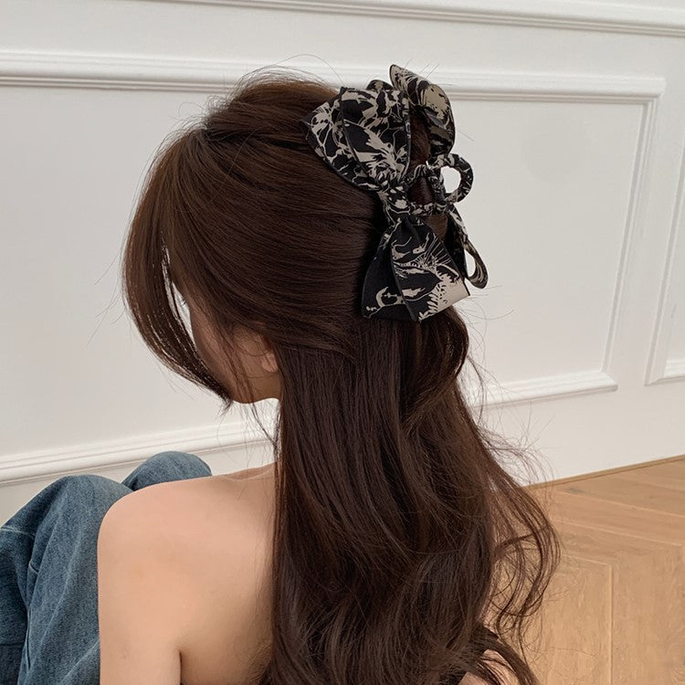 New Chinese ink wash bow clip, elegant back of the head plate, hair clip, high-end sense, ponytail clip, Chinese style headwear A969
