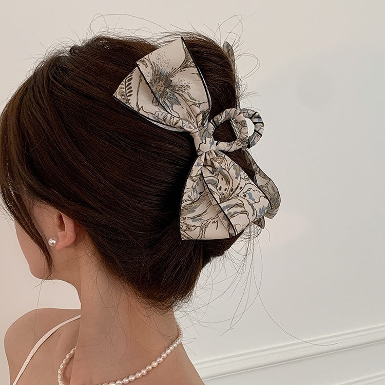 New Chinese ink wash bow clip, elegant back of the head plate, hair clip, high-end sense, ponytail clip, Chinese style headwear A969
