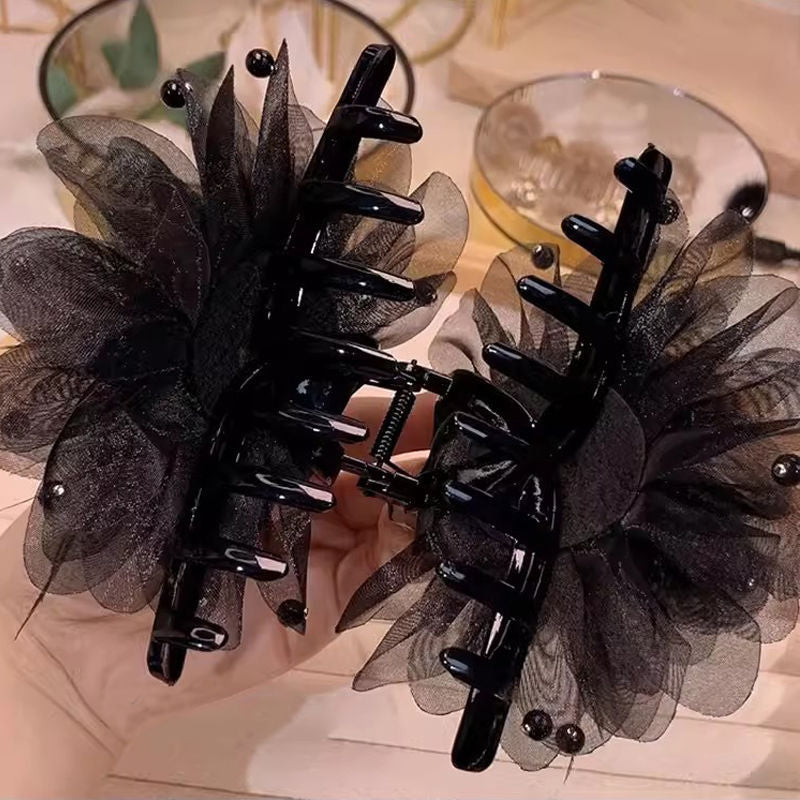 Super Hair Size Feather Peony Flower Grasp Clip Advanced Sensation Mesh Full Sky Starry Sky Back of Head Coiled Hair Shark Clip Hair Ornament A970