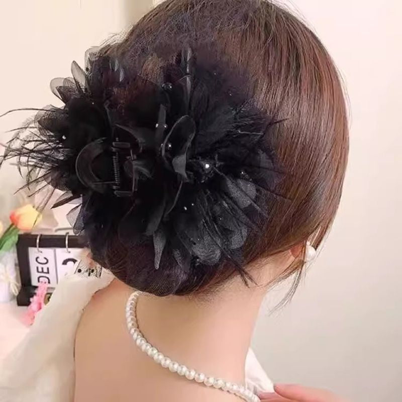 Super Hair Size Feather Peony Flower Grasp Clip Advanced Sensation Mesh Full Sky Starry Sky Back of Head Coiled Hair Shark Clip Hair Ornament A970