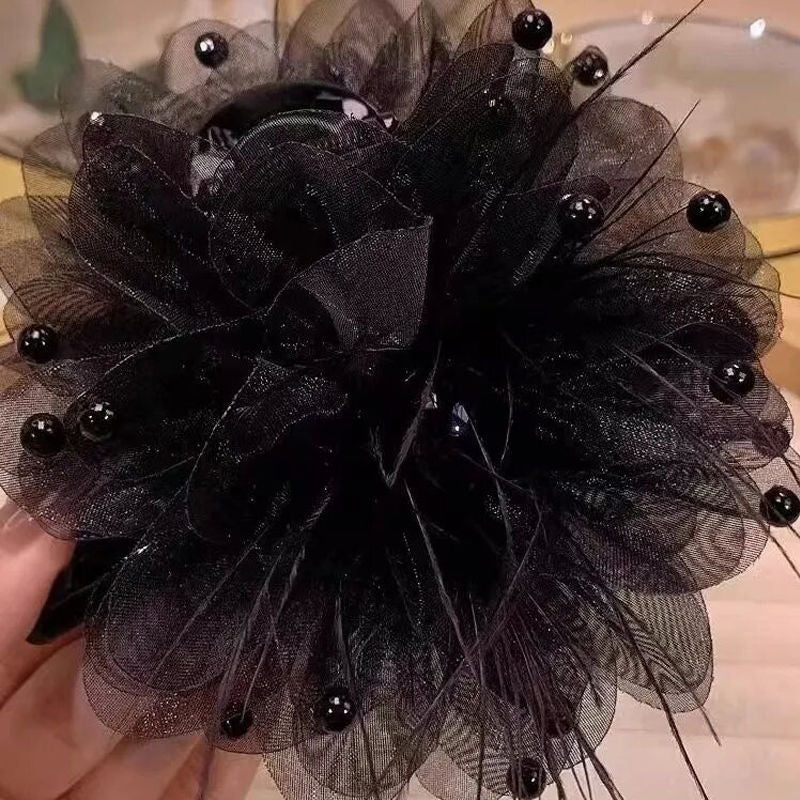 Super Hair Size Feather Peony Flower Grasp Clip Advanced Sensation Mesh Full Sky Starry Sky Back of Head Coiled Hair Shark Clip Hair Ornament A970