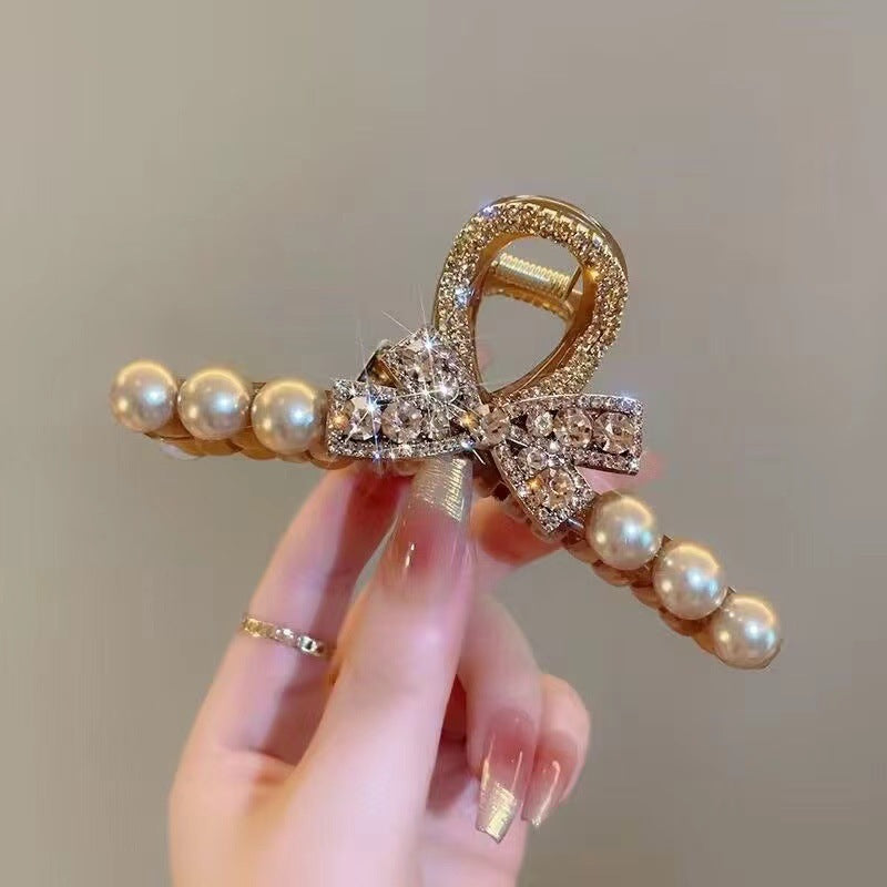 Full diamond bow, large size, grab clip, high-end feeling, hair clip, women's back of the head, temperament clip, headwear A971