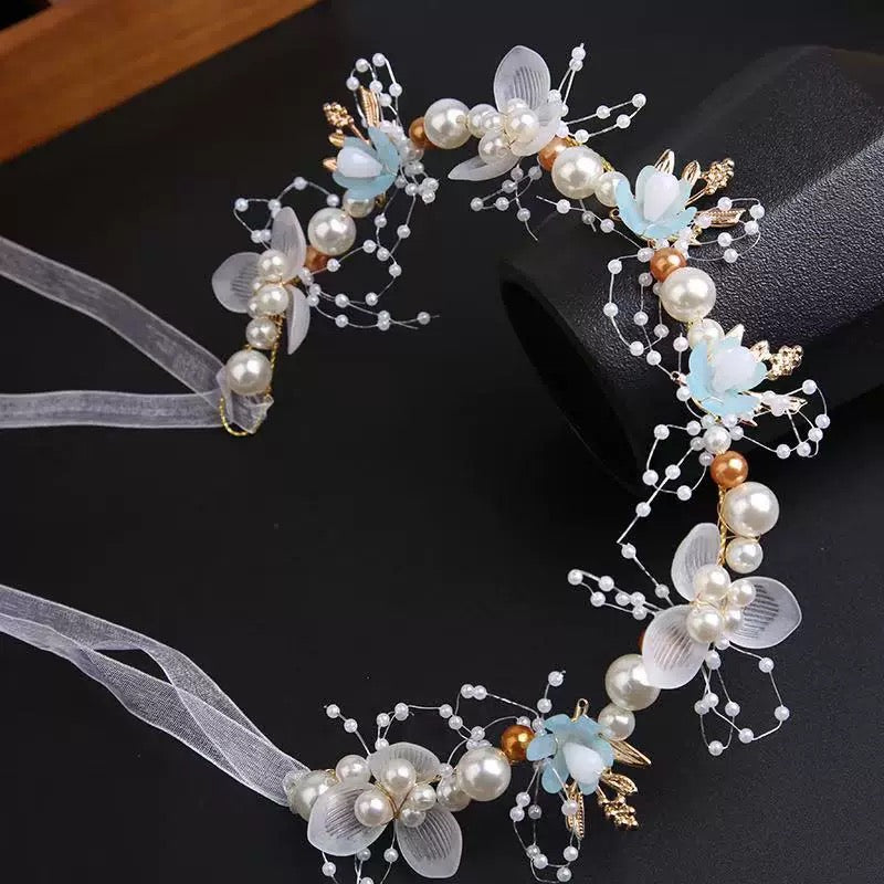 Children's headband, sweet European fairy style, golden leaf headband, flower garland, pearl headband, bride's new crown/bracelet A973