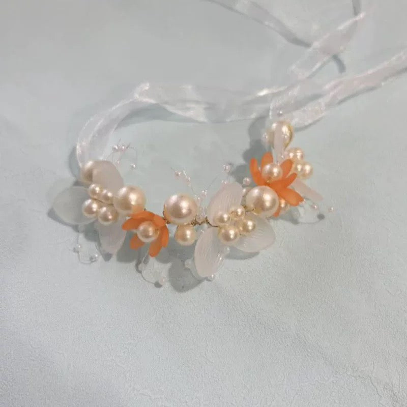 Children's headband, sweet European fairy style, golden leaf headband, flower garland, pearl headband, bride's new crown/bracelet A973