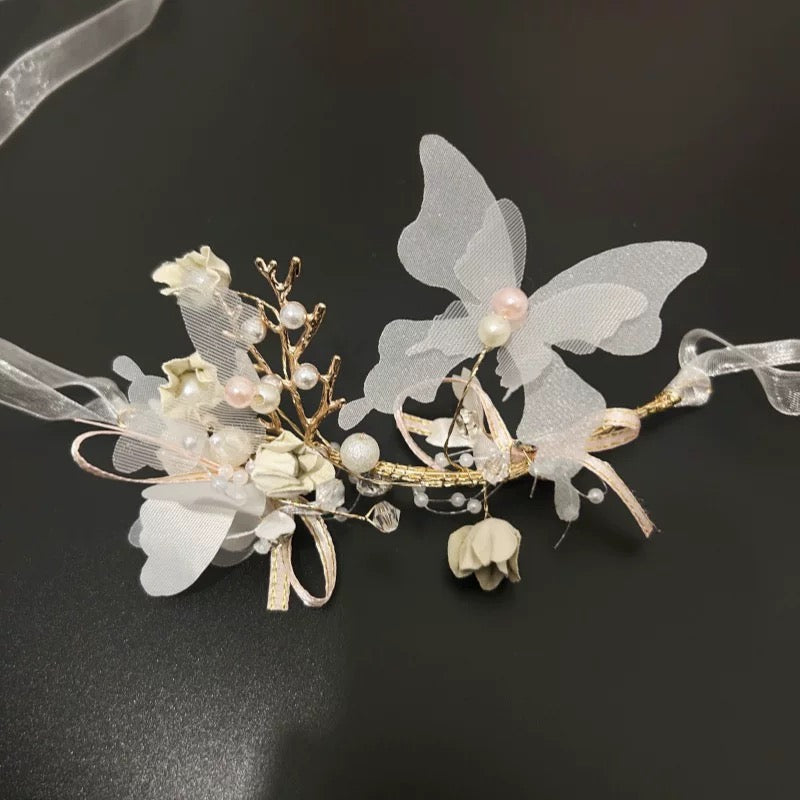 Children's headband, sweet European fairy style, golden leaf headband, flower garland, pearl headband, bride's new crown/bracelet A973