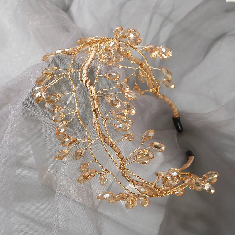 Children's headband, sweet European fairy style, golden leaf headband, flower garland, pearl headband, bride's new crown/bracelet A973