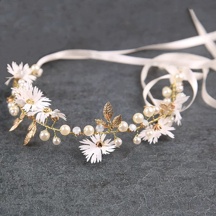 Children's headband, sweet European fairy style, golden leaf headband, flower garland, pearl headband, bride's new crown/bracelet A973