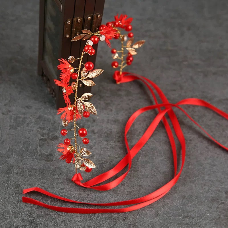 Children's headband, sweet European fairy style, golden leaf headband, flower garland, pearl headband, bride's new crown/bracelet A973