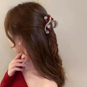 Korean version of light luxury flower bead clip, women's high-end feeling, medium-sized hair clip, back of the head, shark clip headband, hair accessory, hair clip A976