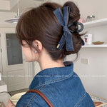 Korean style fashionable denim bow clip with high-end feel hair clip, large shark clip headband at the back of the head A978