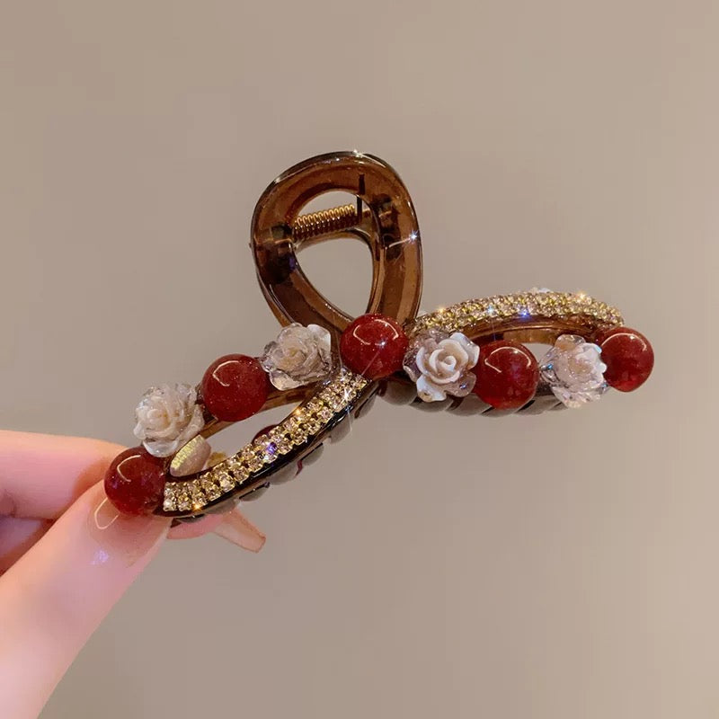 Ankela Rose Red Bead Grab Clip Women's Fashion Versatile Back of Head Hairpin Hair Accessories A979