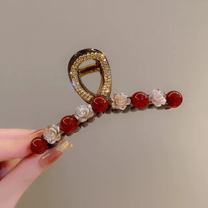 Ankela Rose Red Bead Grab Clip Women's Fashion Versatile Back of Head Hairpin Hair Accessories A979