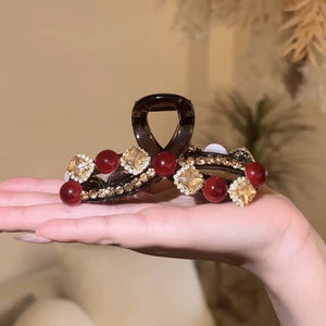 Ankela Rose Red Bead Grab Clip Women's Fashion Versatile Back of Head Hairpin Hair Accessories A979