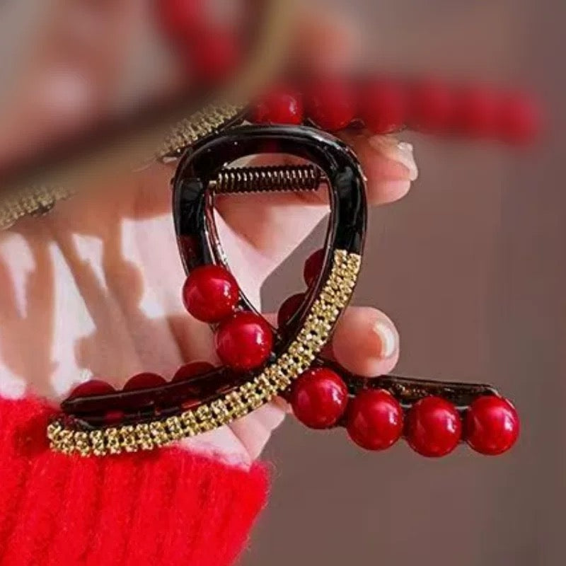 Ankela Rose Red Bead Grab Clip Women's Fashion Versatile Back of Head Hairpin Hair Accessories A979