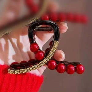 Ankela Rose Red Bead Grab Clip Women's Fashion Versatile Back of Head Hairpin Hair Accessories A979