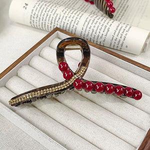 Ankela Rose Red Bead Grab Clip Women's Fashion Versatile Back of Head Hairpin Hair Accessories A979