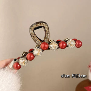 Ankela Rose Red Bead Grab Clip Women's Fashion Versatile Back of Head Hairpin Hair Accessories A979