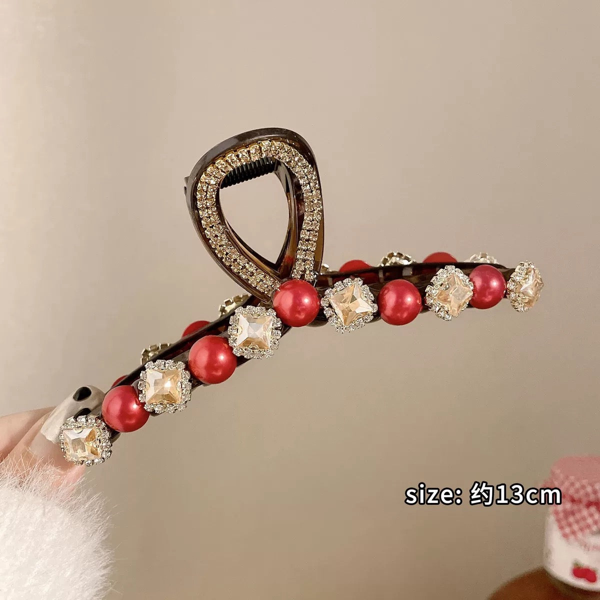 Ankela Rose Red Bead Grab Clip Women's Fashion Versatile Back of Head Hairpin Hair Accessories A979
