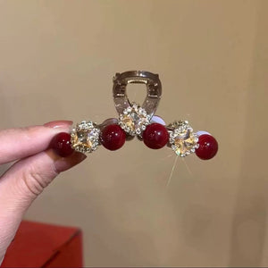 Ankela Rose Red Bead Grab Clip Women's Fashion Versatile Back of Head Hairpin Hair Accessories A979