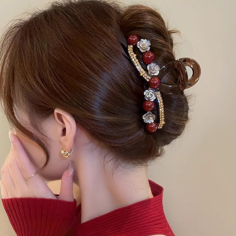 Ankela Rose Red Bead Grab Clip Women's Fashion Versatile Back of Head Hairpin Hair Accessories A979