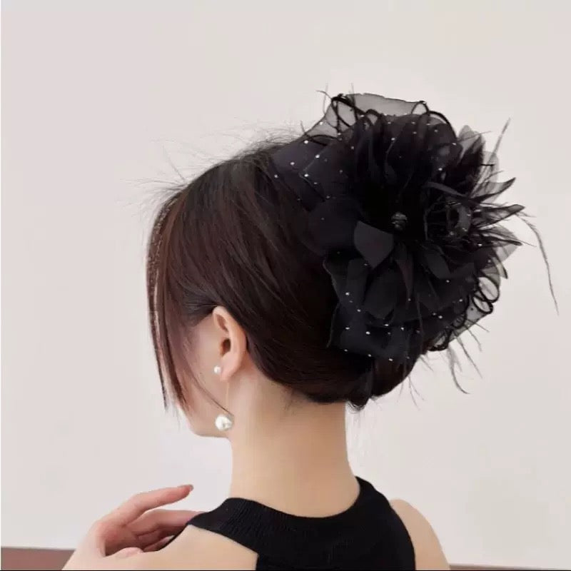 Feather Fluffy Grasp Clip Hair Size Display Headpiece Back of Head Shark Clip Princess Hair Clip A980
