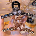 Rose swan Light luxury high-end coffee colored pearl rhinestone grip clip for women's back of the head, shark clip, large hair clip, hair accessory, hairpin A981