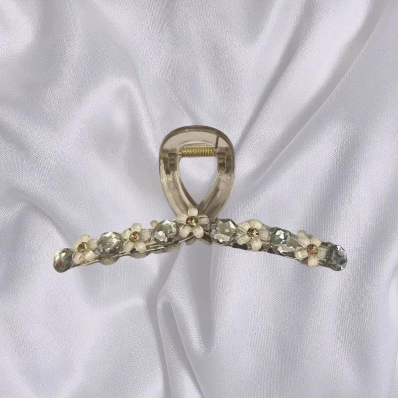High end camellia fashion versatile large sparkling diamond pearl clip for women's hair clip, shark clip at the back of the head A985