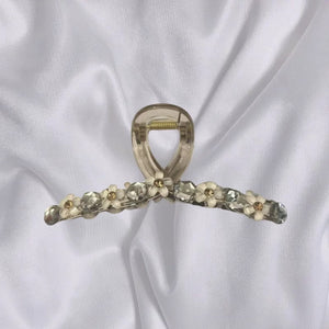High end camellia fashion versatile large sparkling diamond pearl clip for women's hair clip, shark clip at the back of the head A985