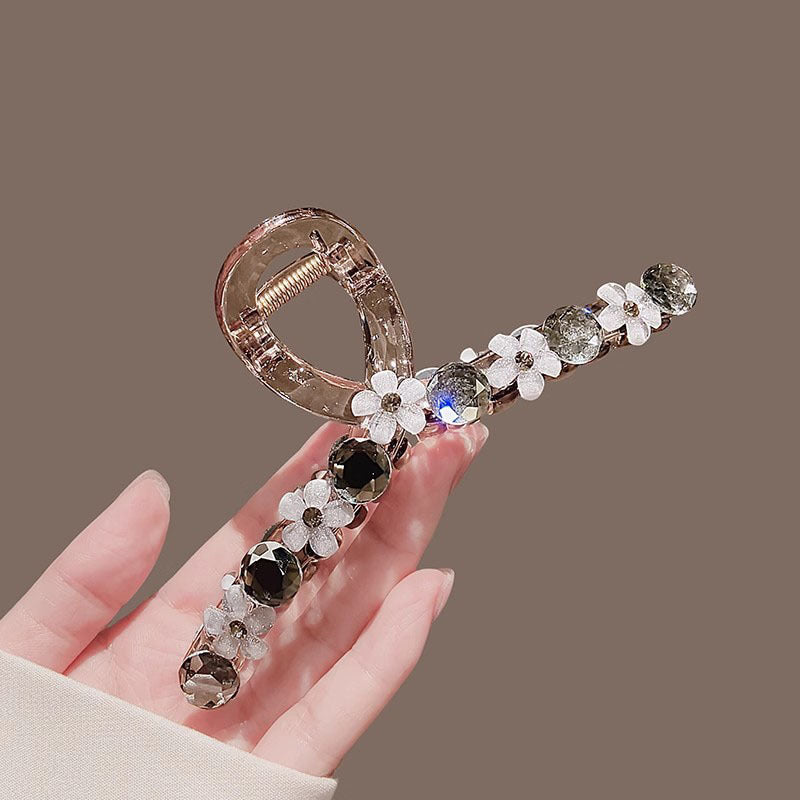 High end camellia fashion versatile large sparkling diamond pearl clip for women's hair clip, shark clip at the back of the head A985