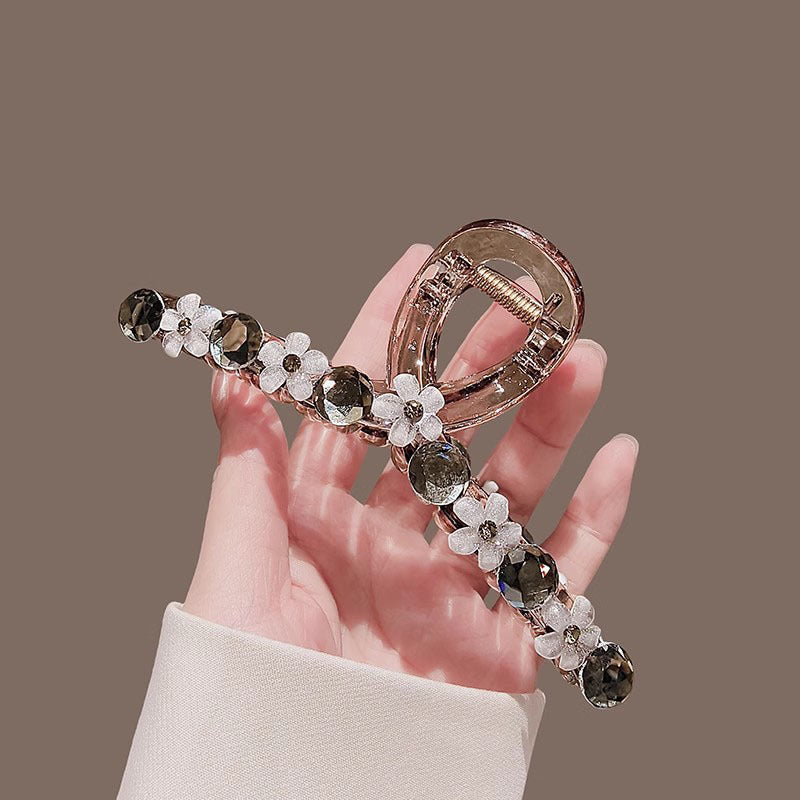 High end camellia fashion versatile large sparkling diamond pearl clip for women's hair clip, shark clip at the back of the head A985