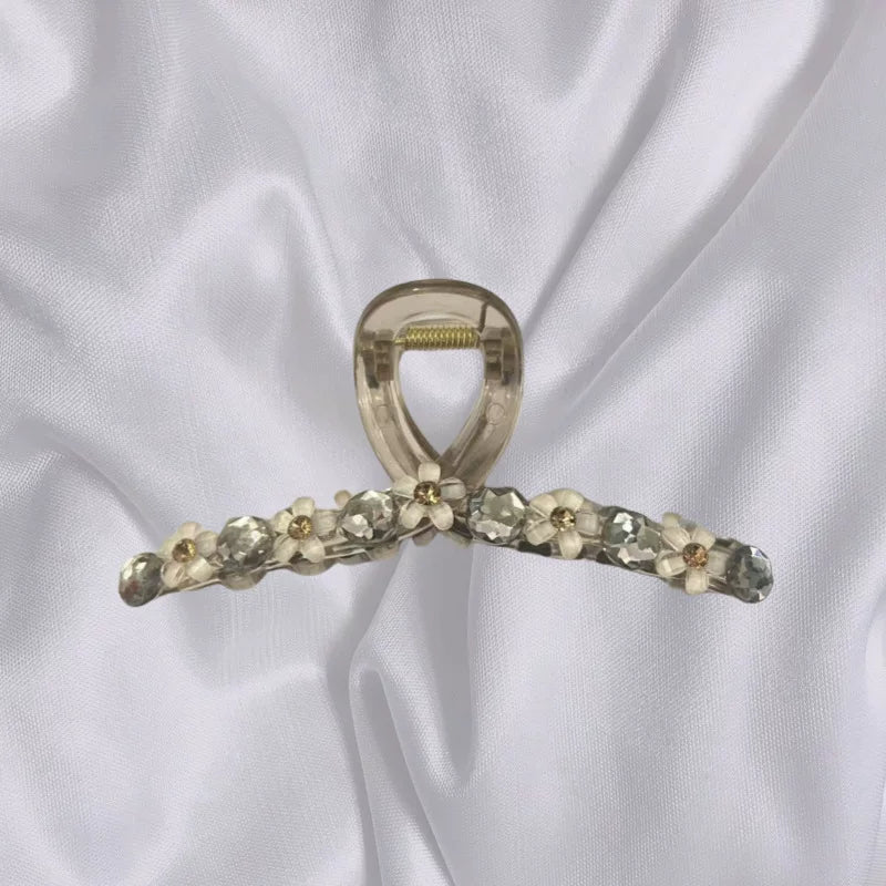 High end camellia fashion versatile large sparkling diamond pearl clip for women's hair clip, shark clip at the back of the head A985