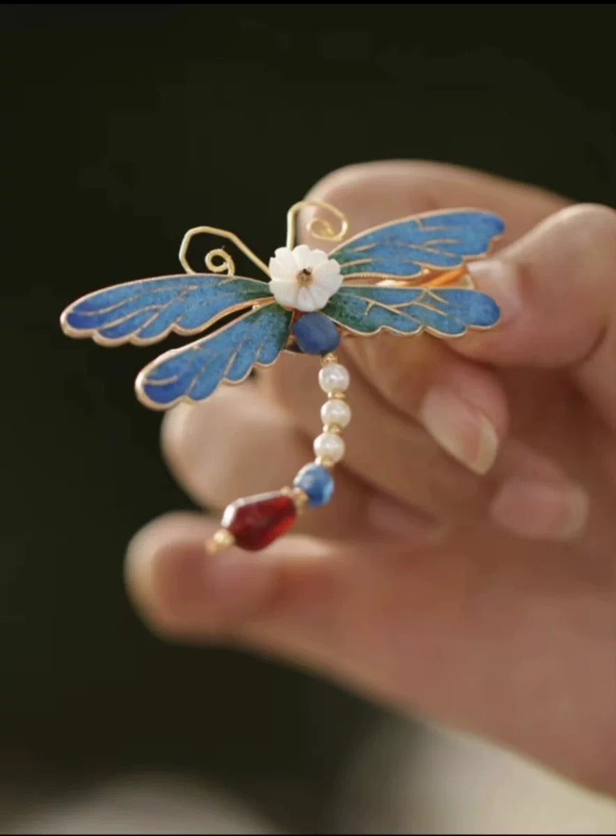 Retro and dynamic tassel, burned blue pearl bead hair clip, headwear, court classical charm A8301