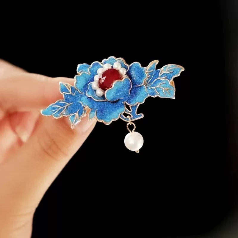 Retro and dynamic tassel, burned blue pearl bead hair clip, headwear, court classical charm A8301