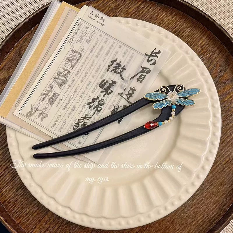 Retro and dynamic tassel, burned blue pearl bead hair clip, headwear, court classical charm A8301