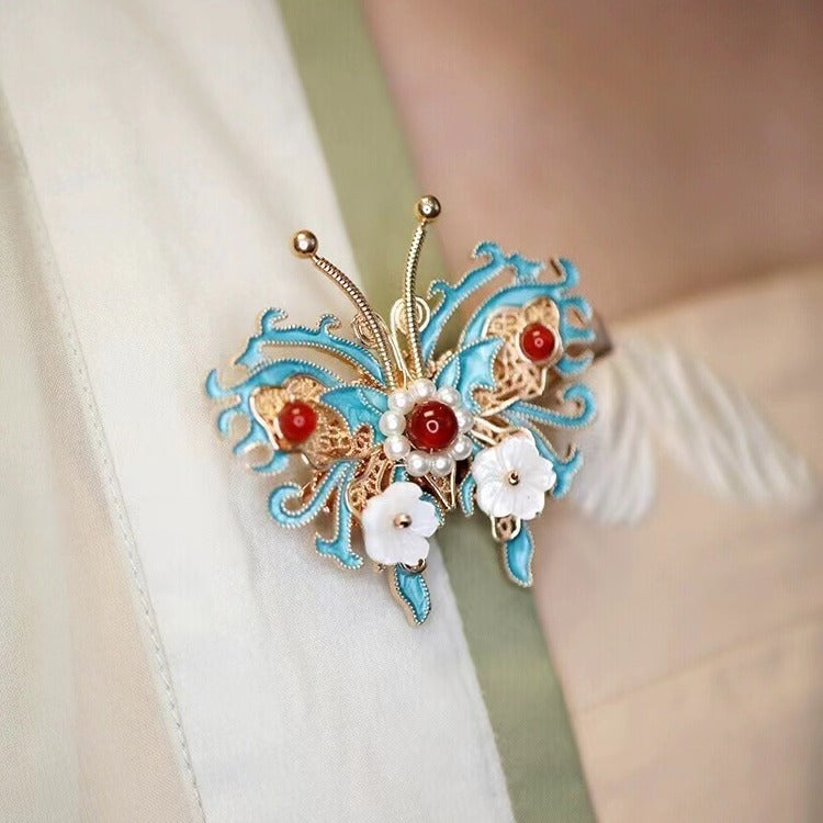 Retro and dynamic tassel, burned blue pearl bead hair clip, headwear, court classical charm A8301