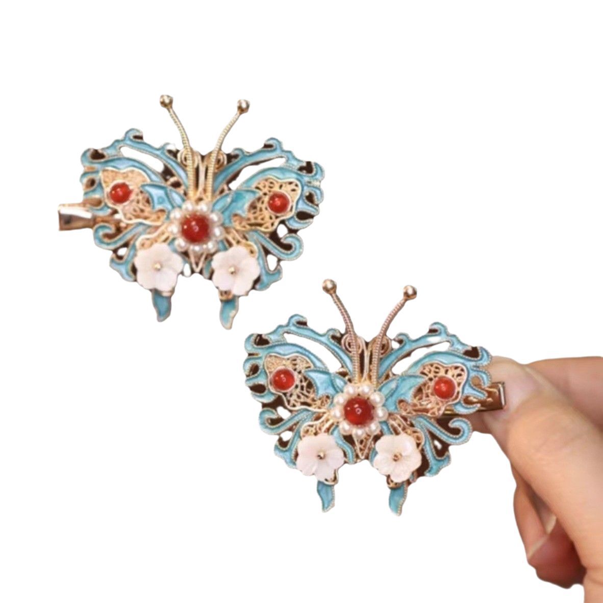 Retro and dynamic tassel, burned blue pearl bead hair clip, headwear, court classical charm A8301