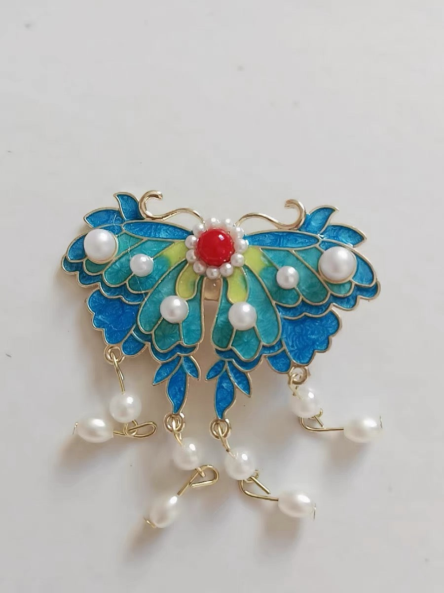 Retro and dynamic tassel, burned blue pearl bead hair clip, headwear, court classical charm A8301