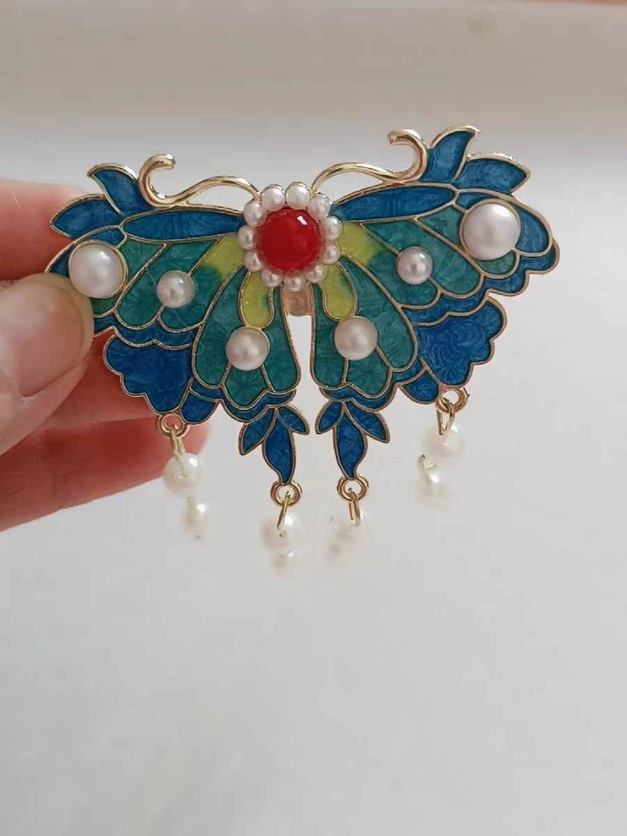 Retro and dynamic tassel, burned blue pearl bead hair clip, headwear, court classical charm A8301