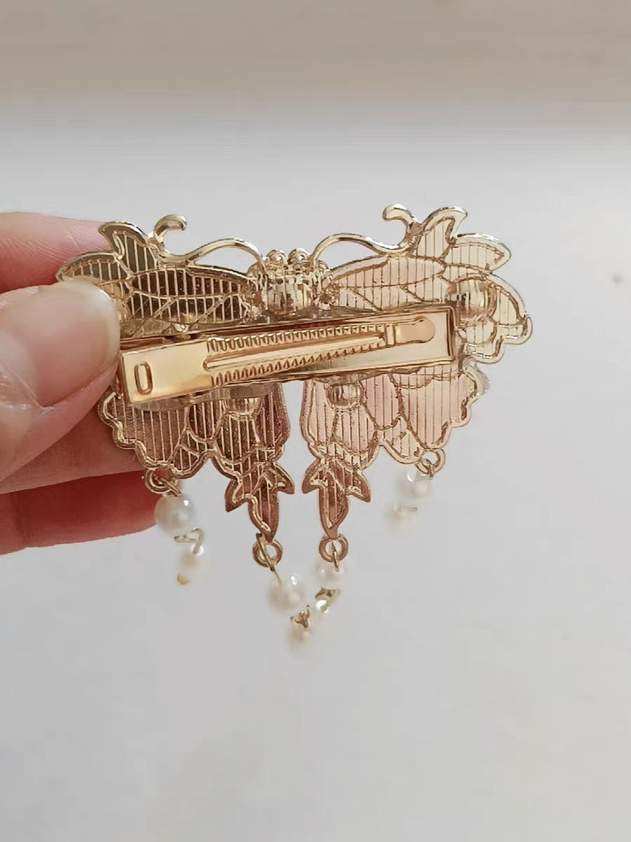 Retro and dynamic tassel, burned blue pearl bead hair clip, headwear, court classical charm A8301