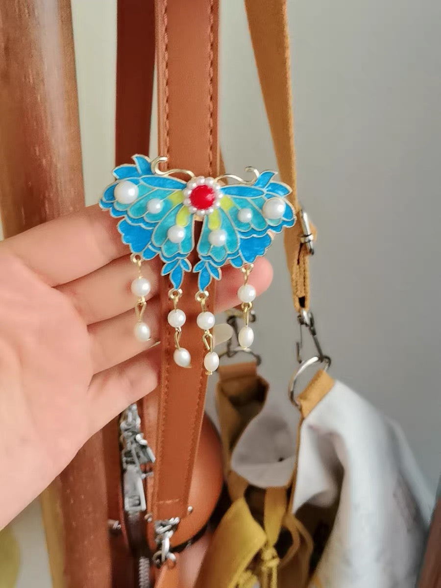 Retro and dynamic tassel, burned blue pearl bead hair clip, headwear, court classical charm A8301