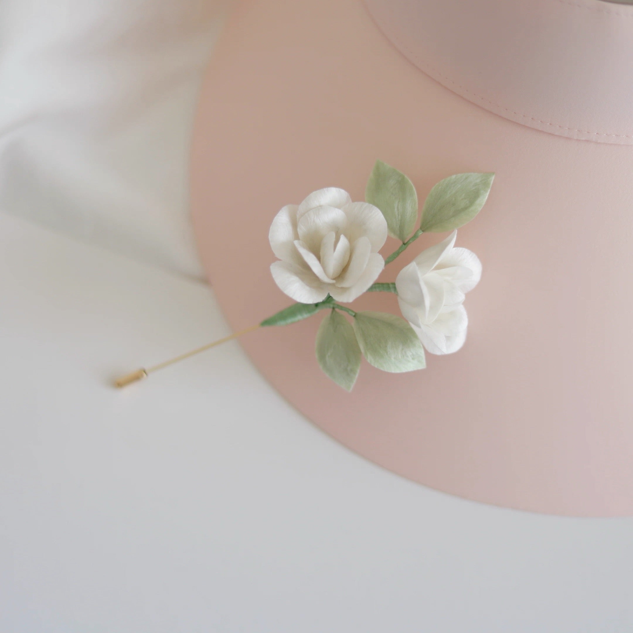 Intangible Cultural Heritage velvet flower brooch white rose A1130