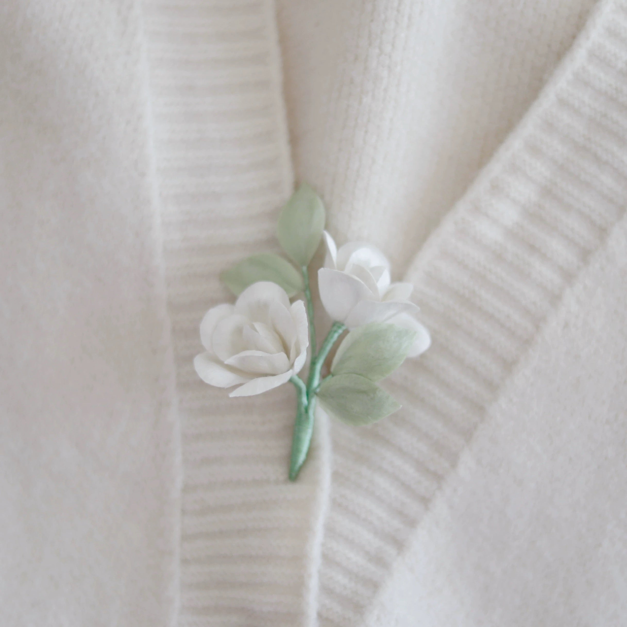 Intangible Cultural Heritage velvet flower brooch white rose A1130