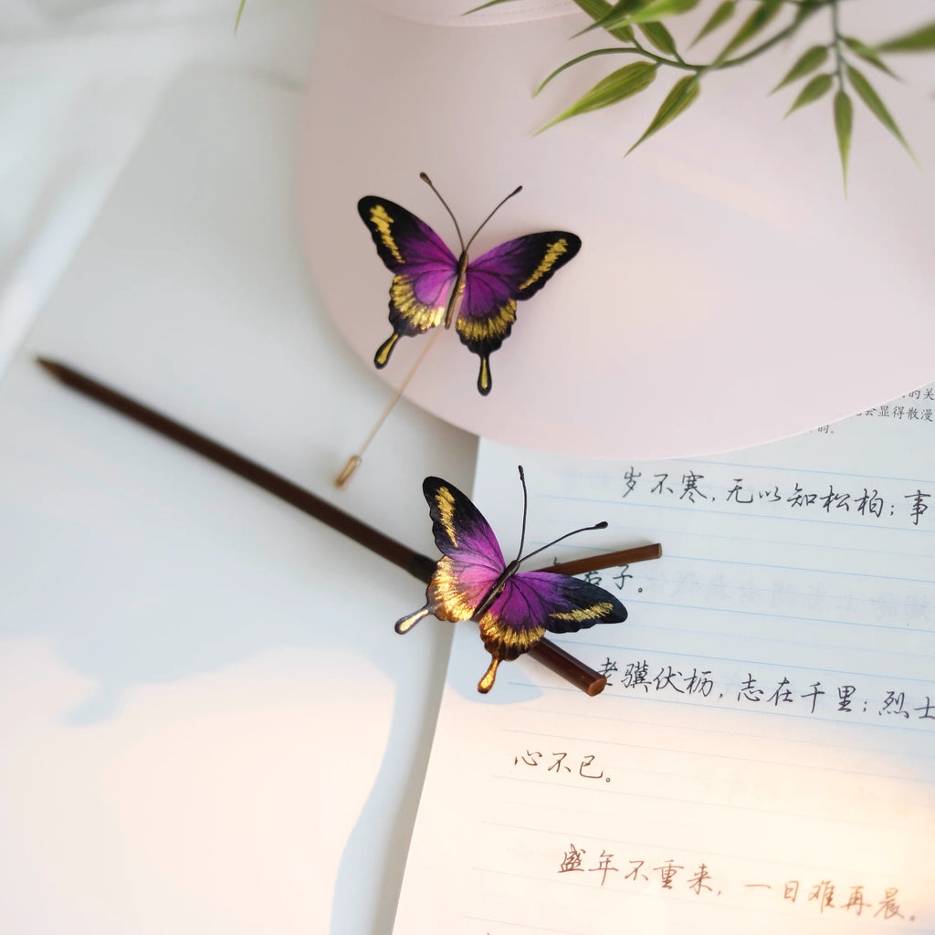Intangible Cultural Heritage velvet flower brooch hairpin butterfly 1piece A1131