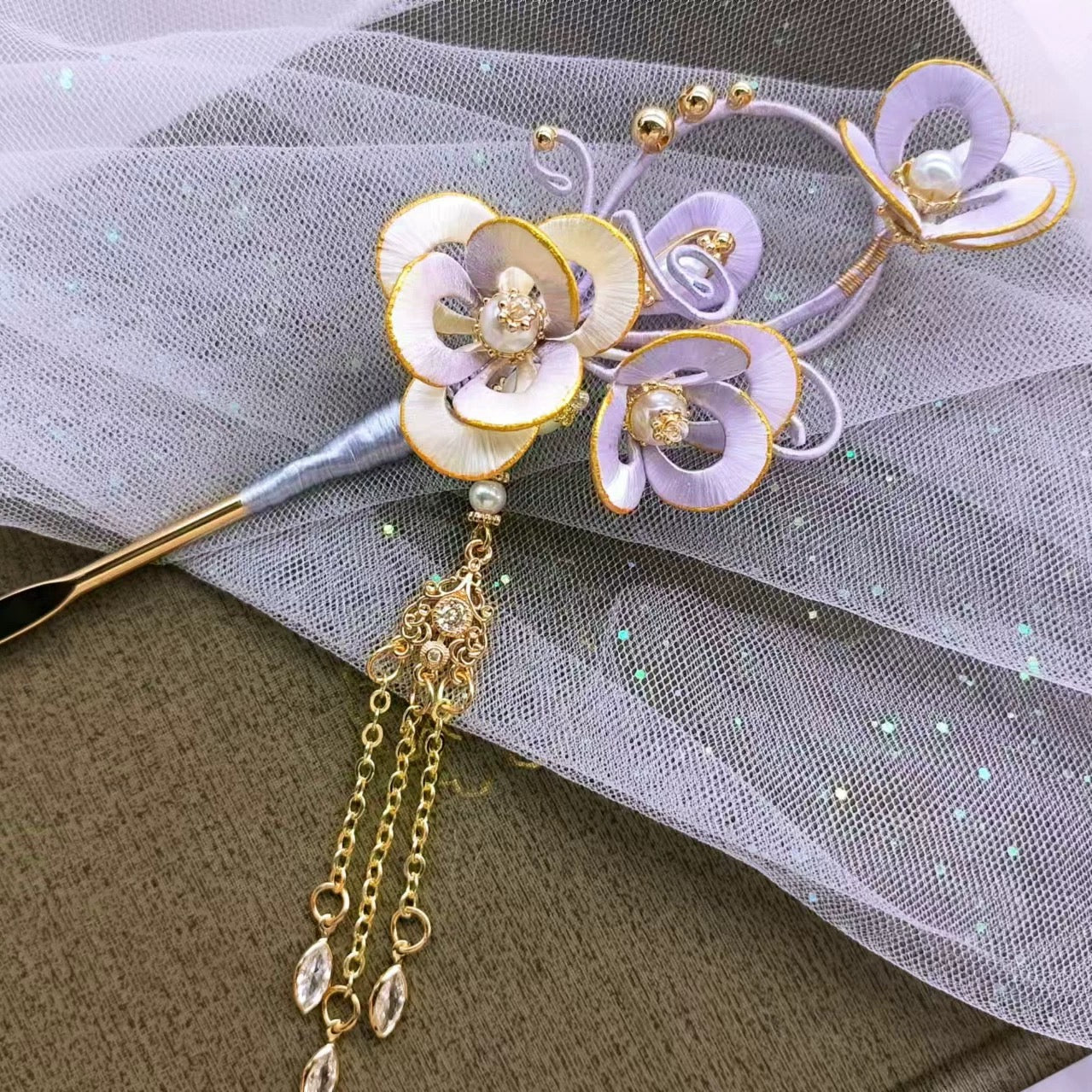 Intangible Cultural Heritage wrapping flower hairpin headdress lilac A1162