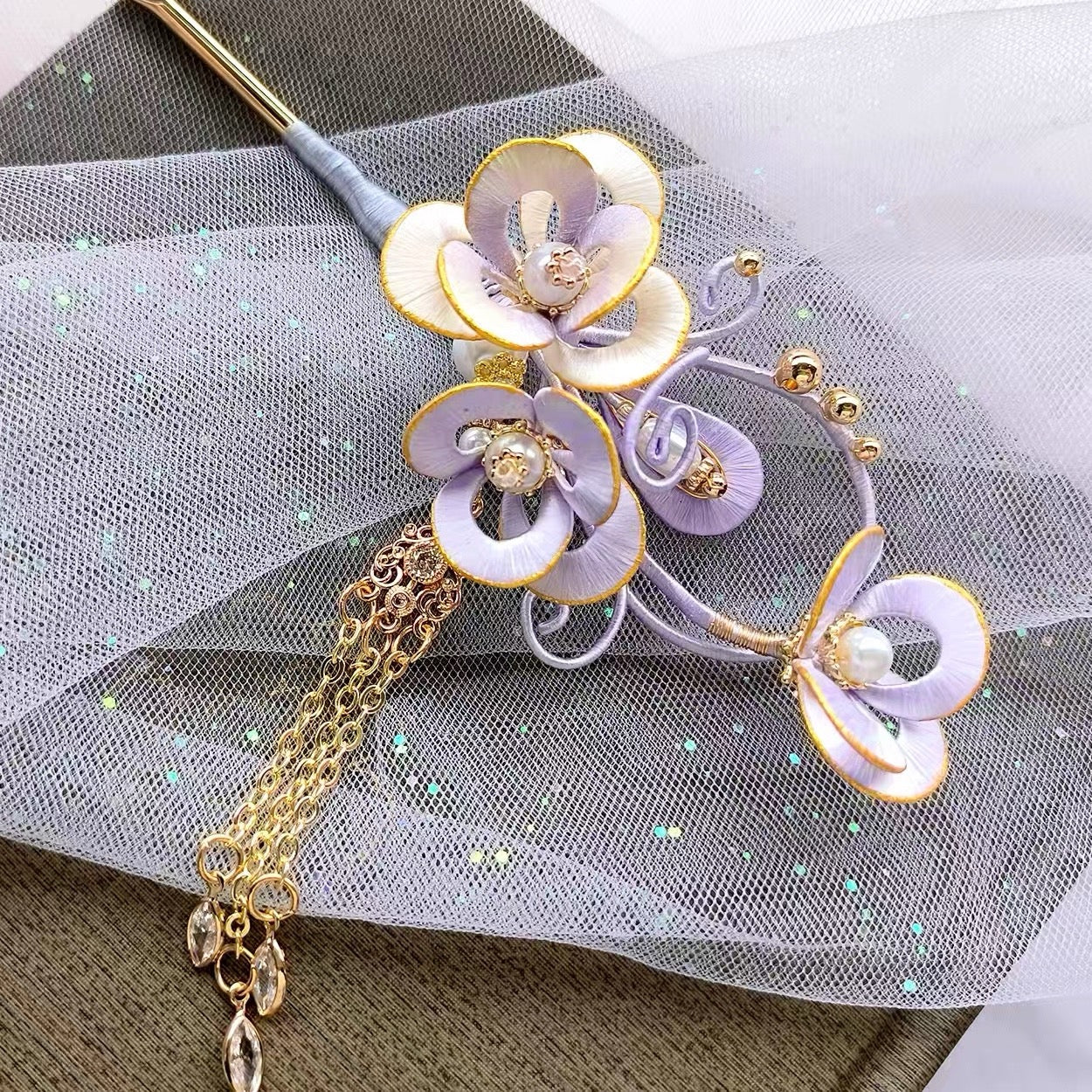 Intangible Cultural Heritage wrapping flower hairpin headdress lilac A1162