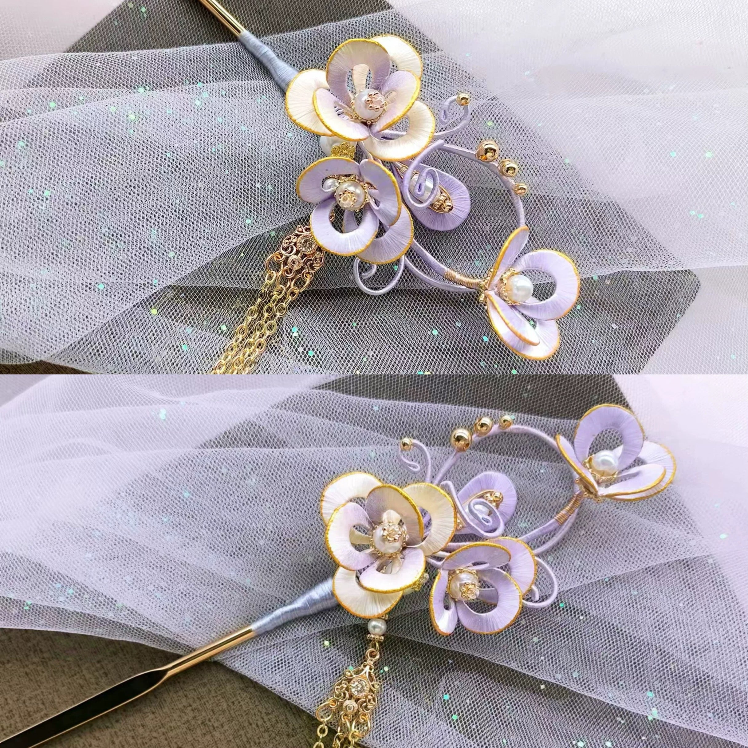 Intangible Cultural Heritage wrapping flower hairpin headdress lilac A1162