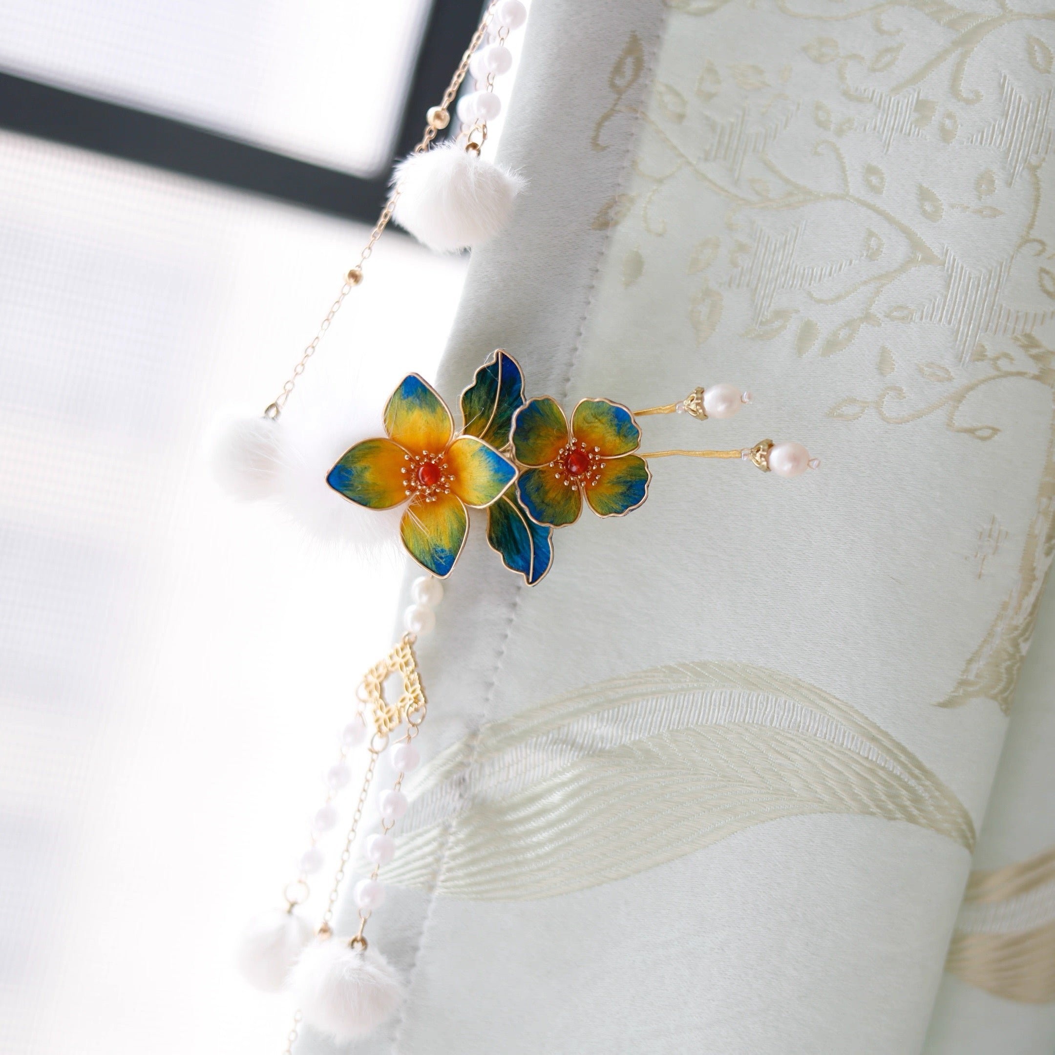 Intangible Cultural Heritage velvet flower hairclip headdress clips A1164