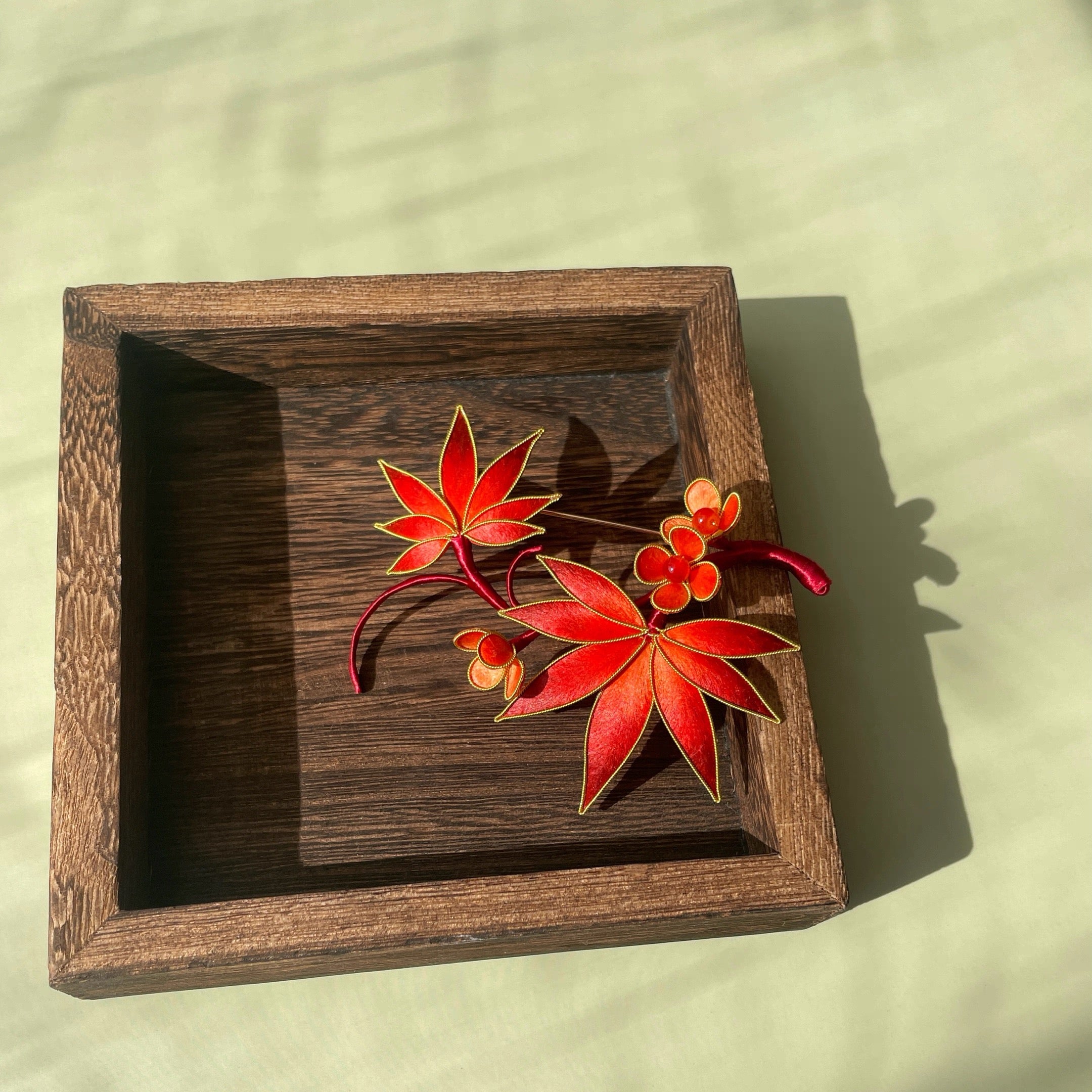 Intangible Cultural Heritage velvet flower brooch  maple leaf A1166