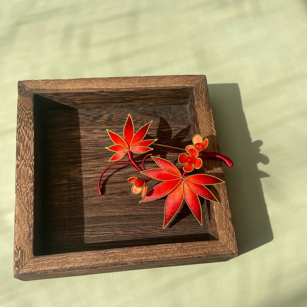 Intangible Cultural Heritage velvet flower brooch  maple leaf A1166